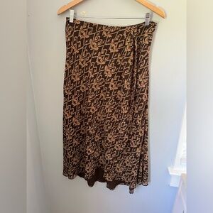 Chaps Brown and Tan Patterned‎ Midi Skirt, false wrap,little asymmetric front